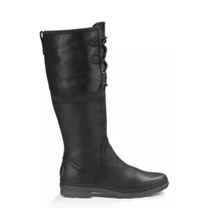 UGG Elsa SZ 8.5 Tall Black Waterproof Leather Sherpa Lined Women's Boots EUC